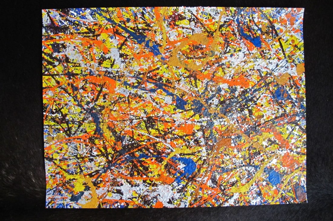 Jackson Pollock Style Drip Painting HAND Painted & Signed with fingerprint one of a kind original - 10