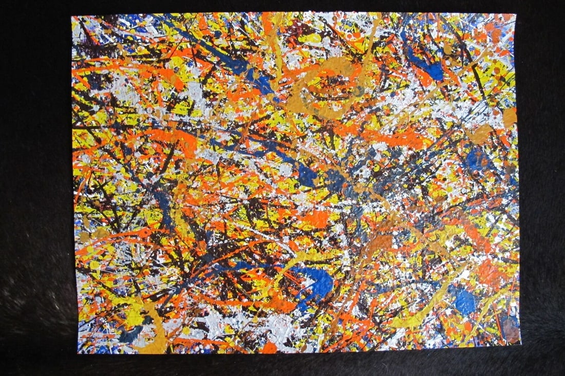 Jackson Pollock Style Drip Painting HAND Painted & Signed with fingerprint one of a kind original (1 of 9)