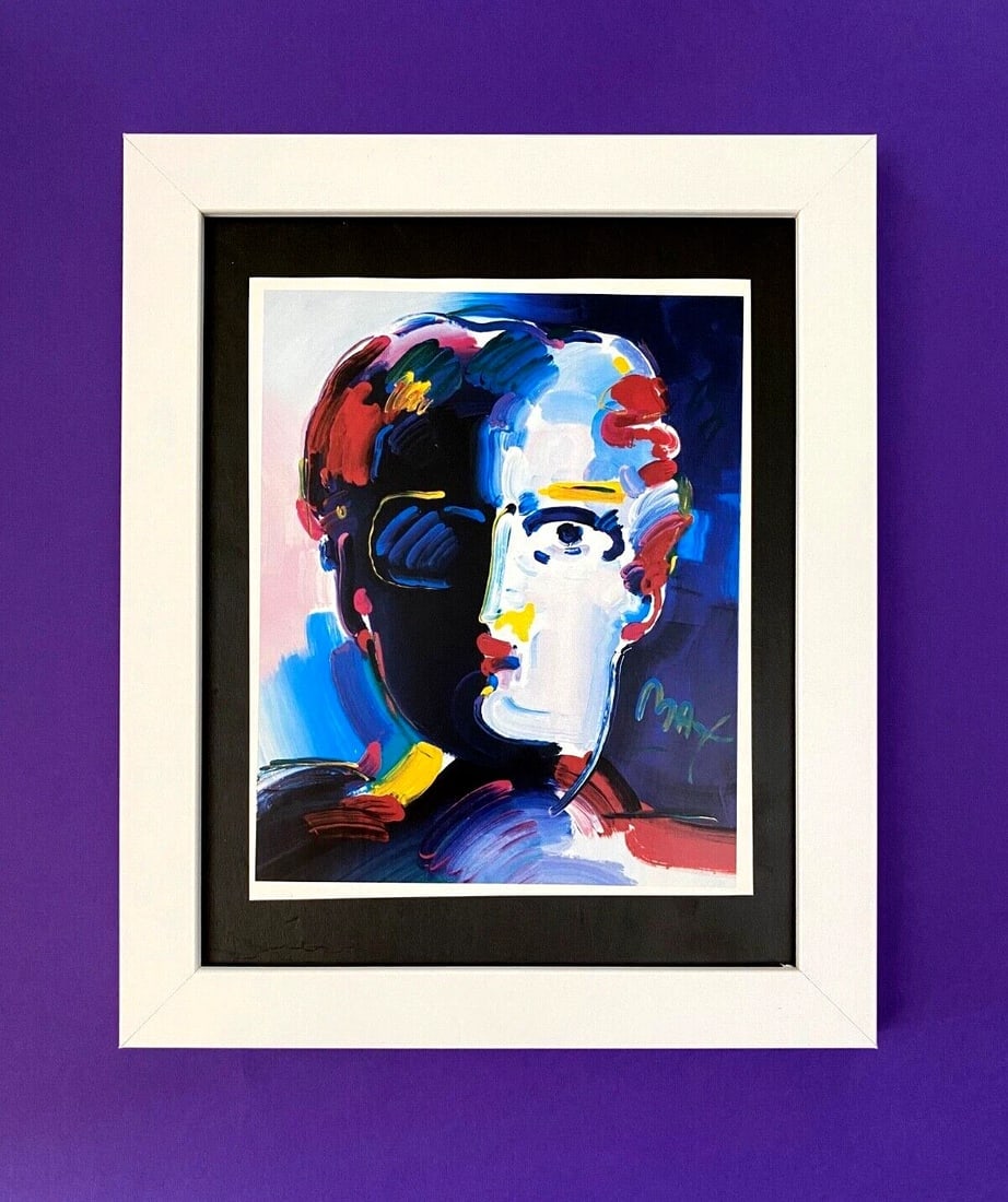 PETER MAX + BEAUTIFUL + POP ART SIGNED VINTAGE PRINT + NEW WHITE FRAME: We have for Sale this Vintage Print After PETER MAX AWESOME PRINT ON GLOSSY PAPER SIGNED ON THE PLATE FULL OF COLOR PRINT SIZE OF THE PRINT IS ABOUT : 7 X 5 in FRAME COVERS AN AREA OVER 11 X 9 in MOUN