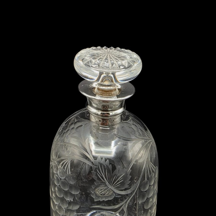 20th Century Antique George V Silver & Crystal Decanter London 1926 Goldsmiths & Silversmiths Co Ltd - 6