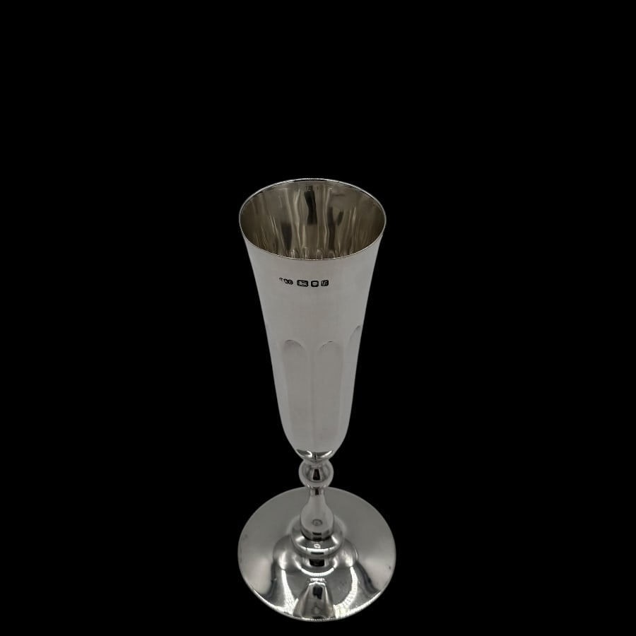 Mid 20th Century Modern Sterling Silver Pair Champagne Flutes London 1961 LAG - 3