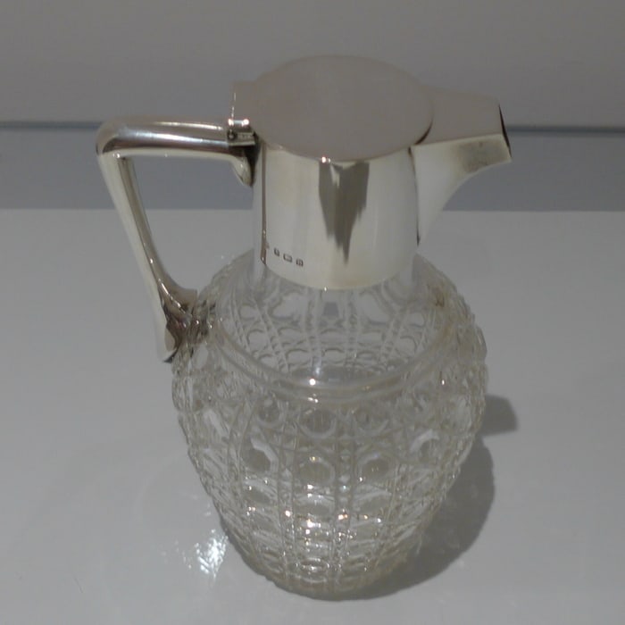 Early 20th Century Antique George V Sterling Silver & Crystal Claret Jug Birmingham 1912 Hukin & - 2