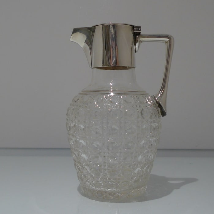 Early 20th Century Antique George V Sterling Silver & Crystal Claret Jug Birmingham 1912 Hukin & - 4