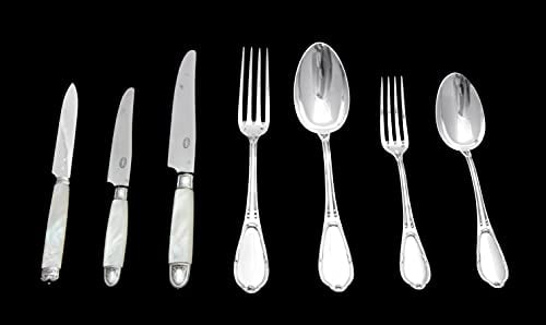OLIER & CARON - 84pc 950 STERLING SILVER FLATWARE SET MOTHER OF PEARL KNIVES - 1920s (1 of 9)