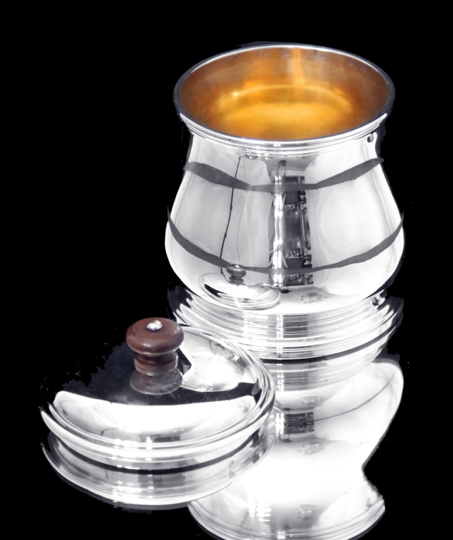 PUIFORCAT (HERMES) CHRISTOFLE - 5pc. 950 STERLING SILVER TEA SET + 4 FABERGE IMPERIAL EGG EXPRESSO - 12