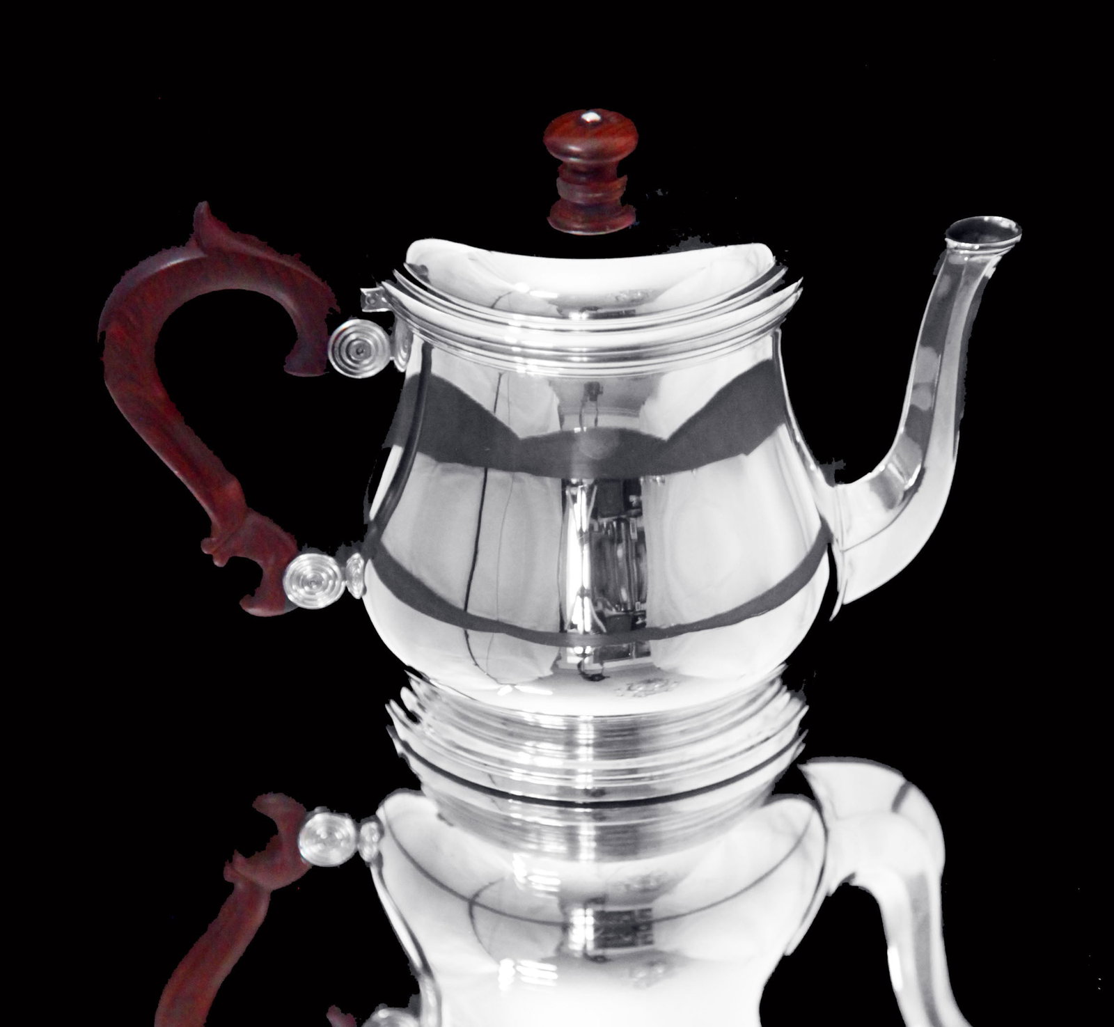 PUIFORCAT (HERMES) CHRISTOFLE - 5pc. 950 STERLING SILVER TEA SET + 4 FABERGE IMPERIAL EGG EXPRESSO - 13
