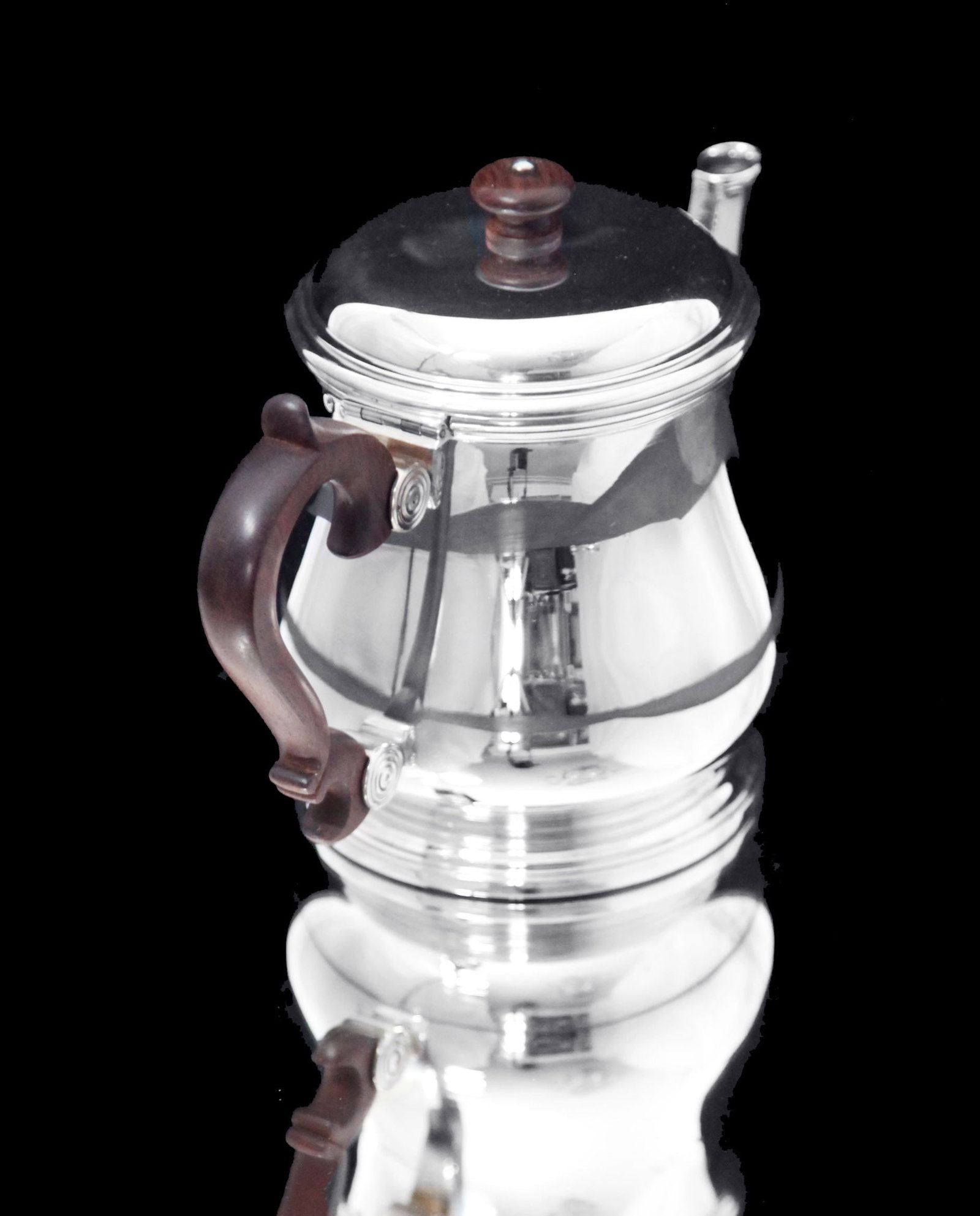 PUIFORCAT (HERMES) CHRISTOFLE - 5pc. 950 STERLING SILVER TEA SET + 4 FABERGE IMPERIAL EGG EXPRESSO - 14