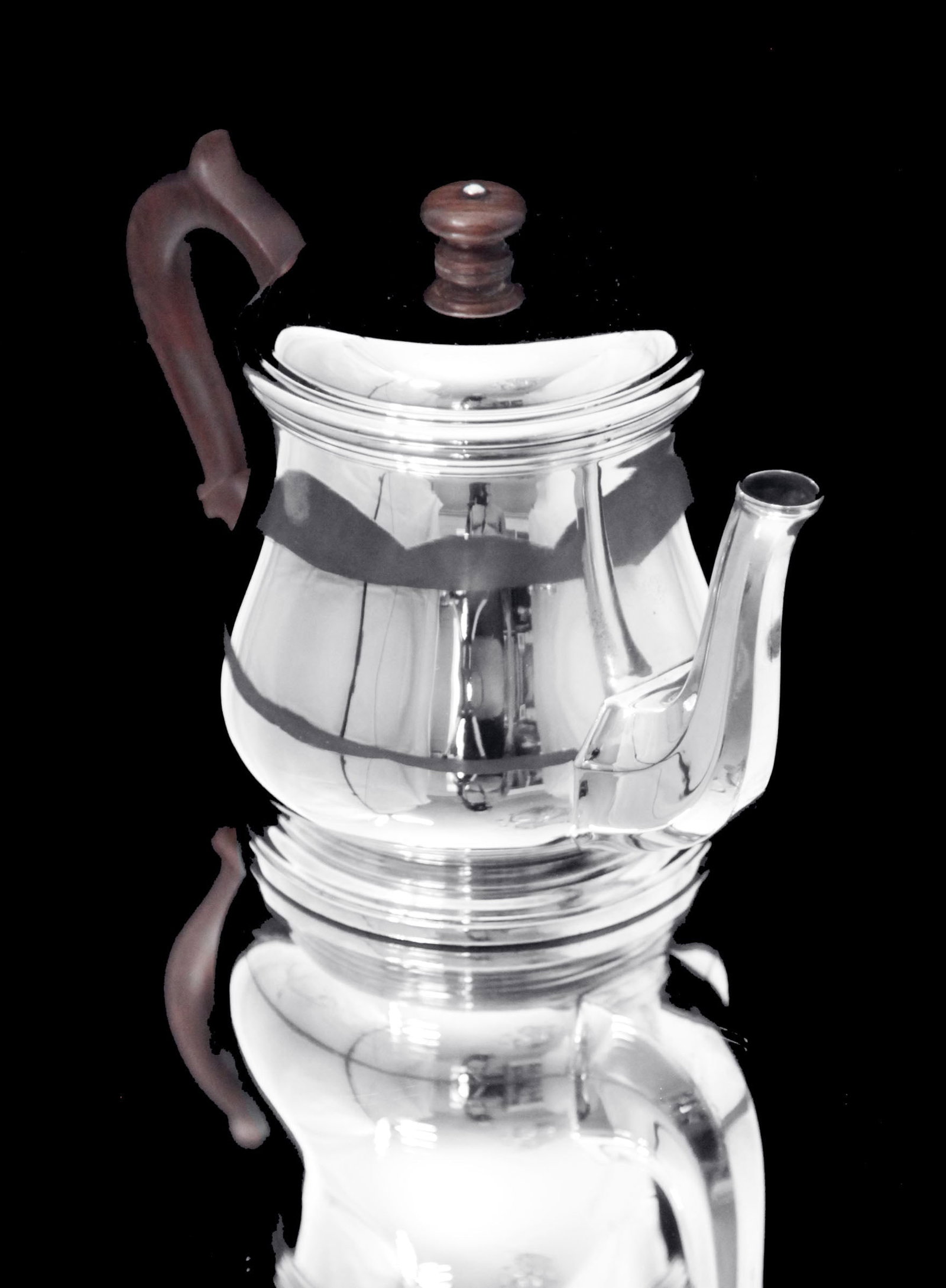 PUIFORCAT (HERMES) CHRISTOFLE - 5pc. 950 STERLING SILVER TEA SET + 4 FABERGE IMPERIAL EGG EXPRESSO - 15