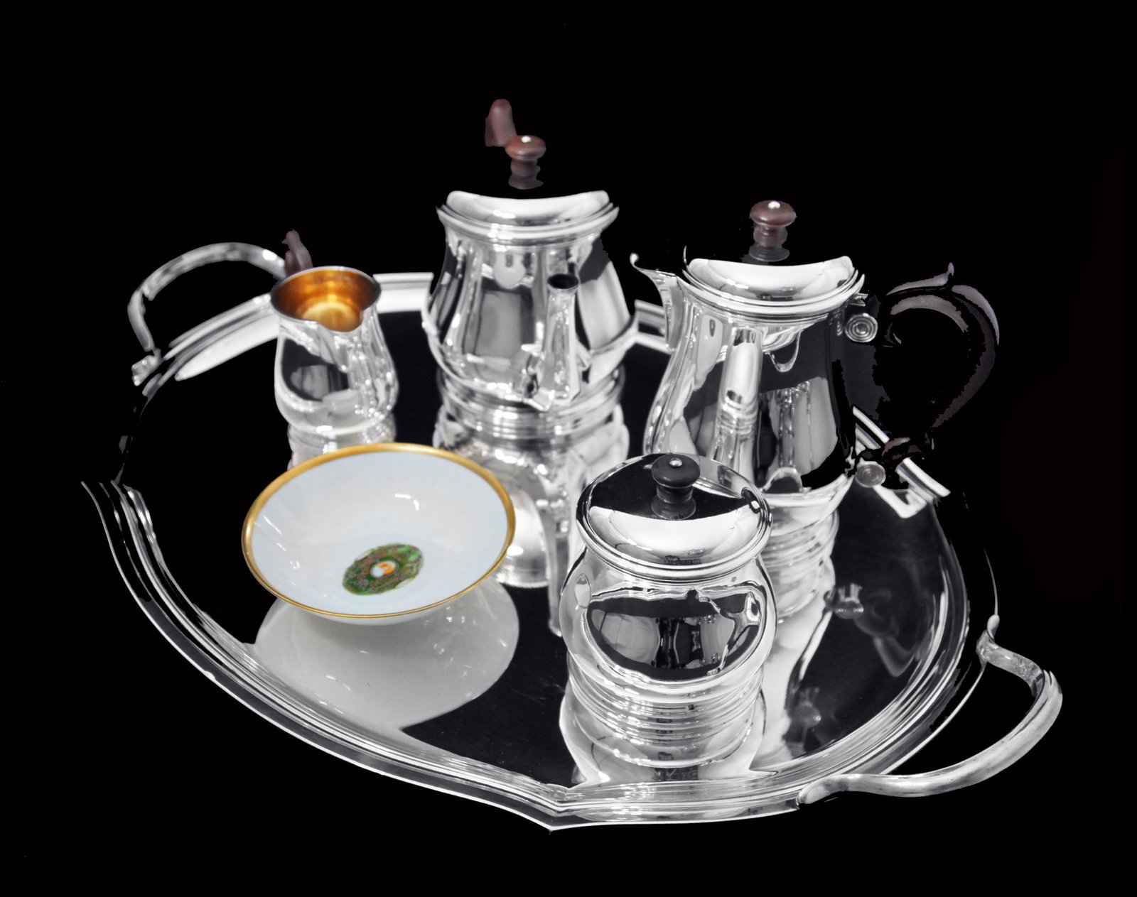 PUIFORCAT (HERMES) CHRISTOFLE - 5pc. 950 STERLING SILVER TEA SET + 4 FABERGE IMPERIAL EGG EXPRESSO (1 of 20)