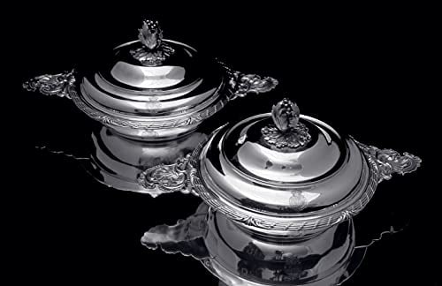 ODIOT - TWO COVERED 950 STERLING SILVER LOUIS XVI VEGETABLE SERVERS 1850-1899 BOWLS (1 of 8)