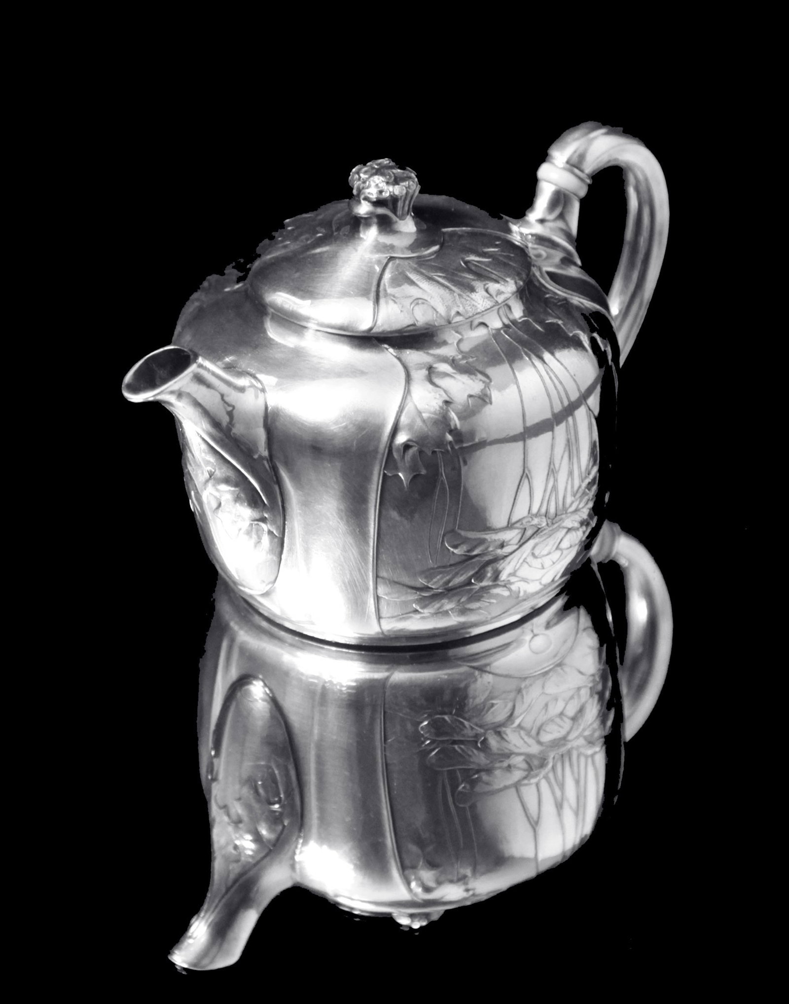 Orfevre Gallia - 7pc. Extremely Rare, Original French Art Nouveau Silver Plate Tea Set Including - 16