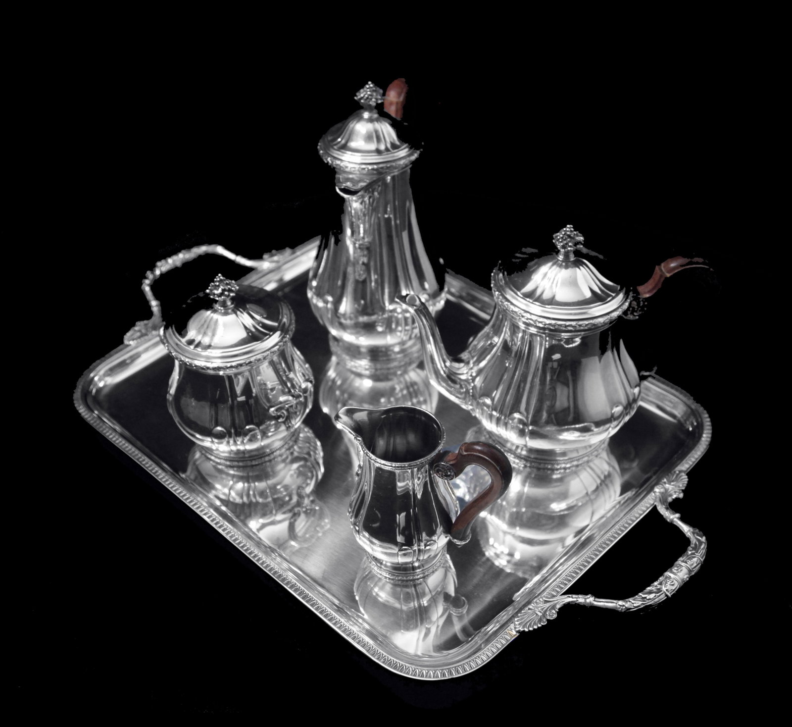 Puiforcat (Hermes): 4pc. Antique French Louis XVI Sterling Silver Tea Set + Tetard Sterling Serving (1 of 15)