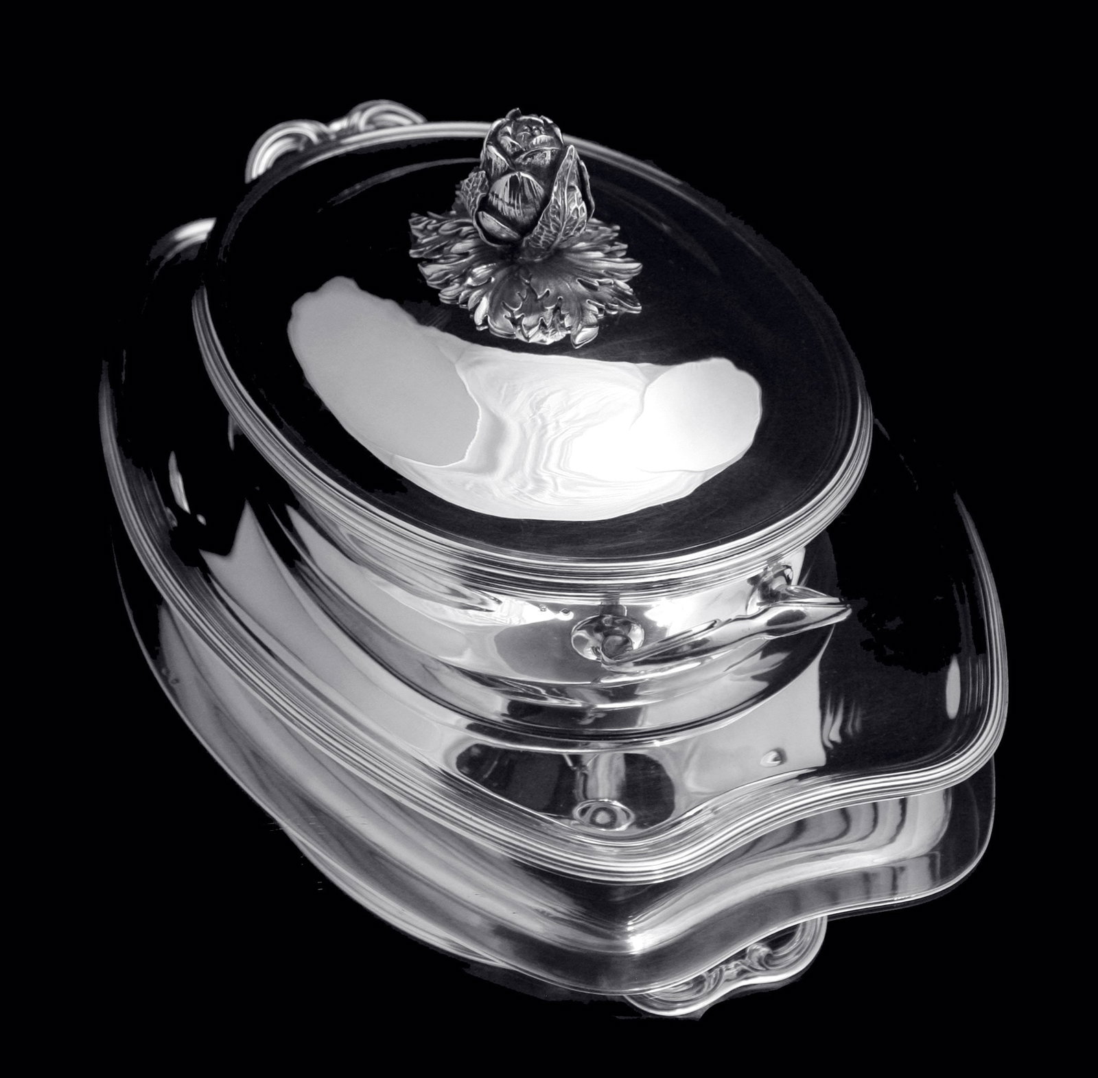 PUIFORCAT (HERMES) 3pc LOUIS XVI COVERED 950 STERLING SILVER VEGETABLE SERVER 1850-1899 - 3
