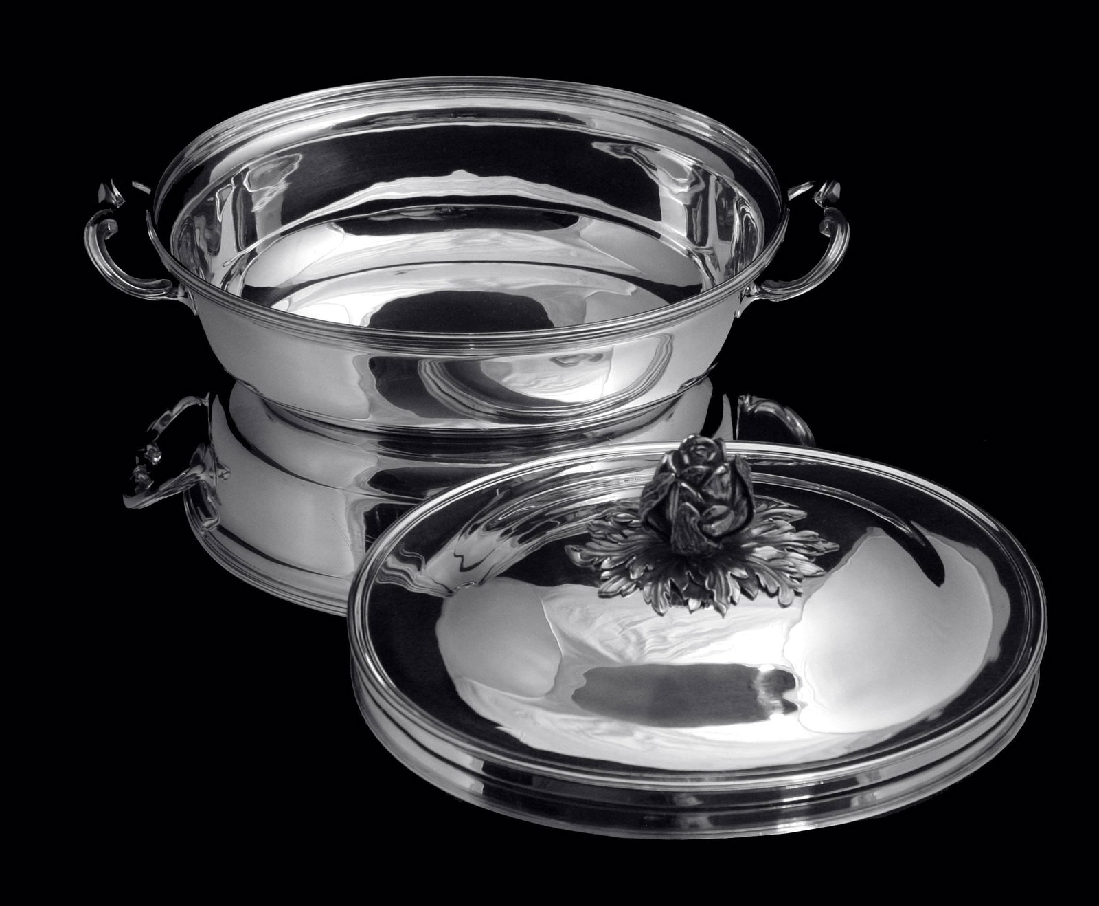 PUIFORCAT (HERMES) 3pc LOUIS XVI COVERED 950 STERLING SILVER VEGETABLE SERVER 1850-1899 - 5