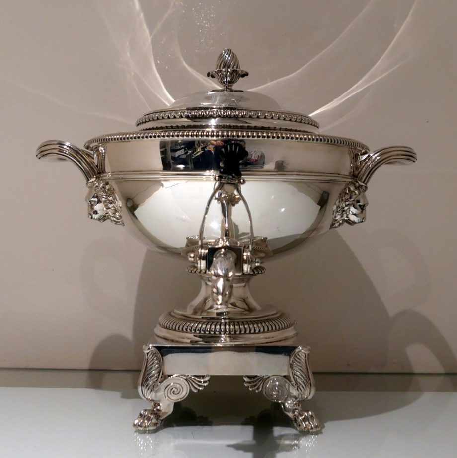 Early 19th Century Antique George III Sterling Silver Tea Urn London 1813 Paul Storr: Title:Early 19th Century Antique George III Sterling Silver Tea Urn London 1813 Paul Storr Description:Description A truly stunning silver hemispherical tea urn decorated with gadroon borders for high