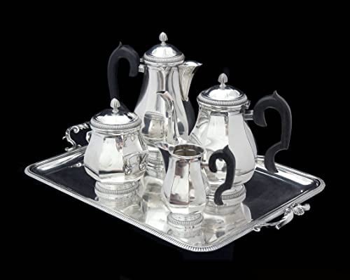 OLIER CARON - FRENCH ART DECO STERLING SILVER TEA / COFFEE SET WITH SERVING TRAY: Title: OLIER CARON - FRENCH ART DECO STERLING SILVER TEA / COFFEE SET WITH SERVING TRAY Description:A Superb, 20th Century, Art Deco Sterling Silver Tea, Coffee Set with Sterling Silver Tray, A Stunni