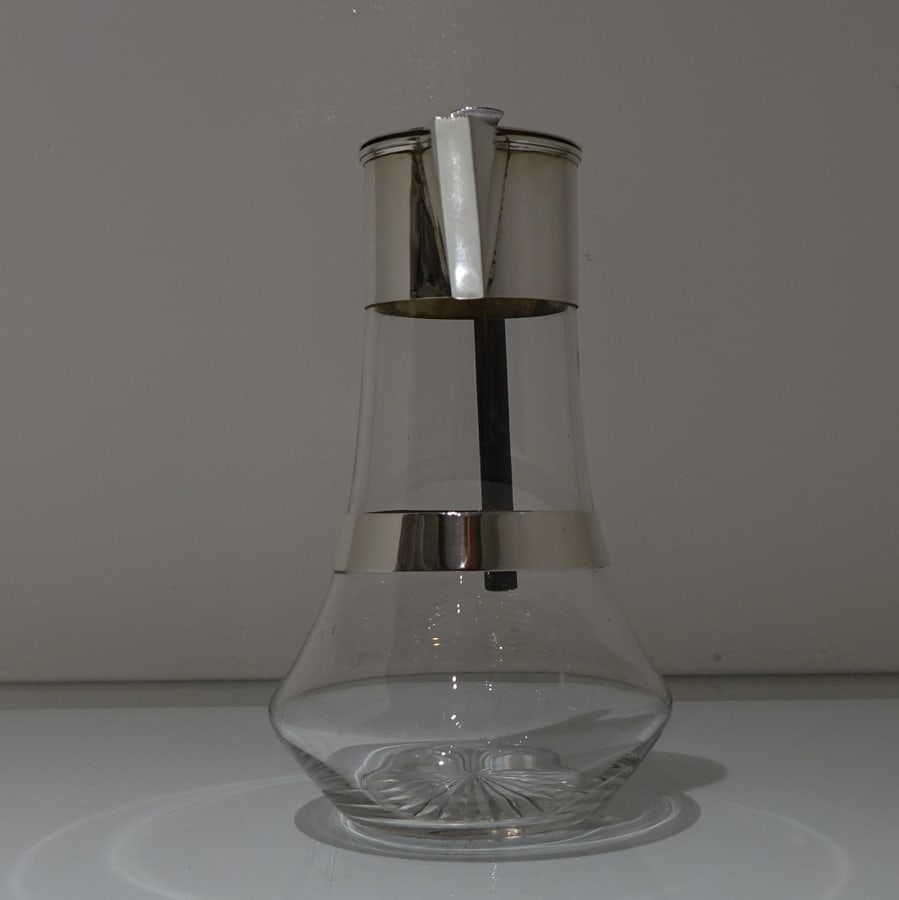 Early 20th Century Antique Edwardian Sterling Silver & Glass Claret Jug Sheffield 1907 Walker & Hall - 4