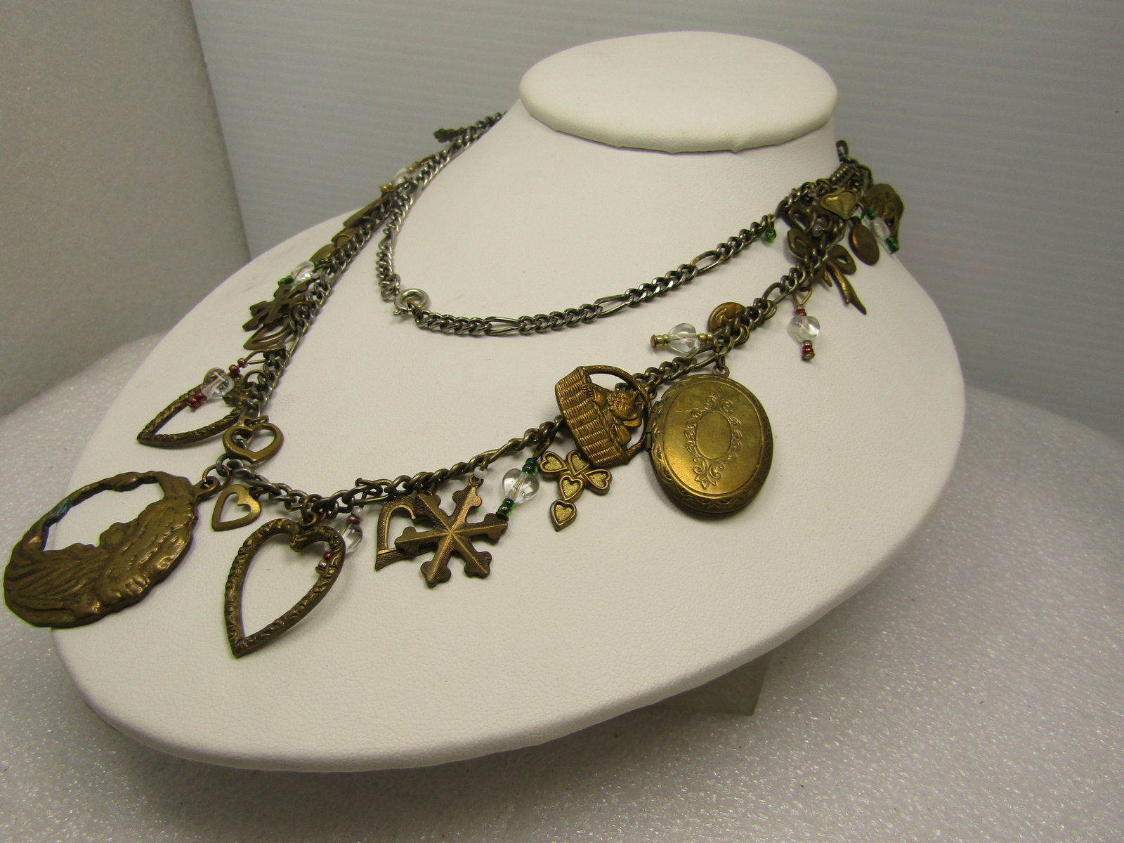 Vintage Brass Charm Necklace, 30" , Over 40 Charms and Dangle Beaded Accents, 1980's-1990's - 2