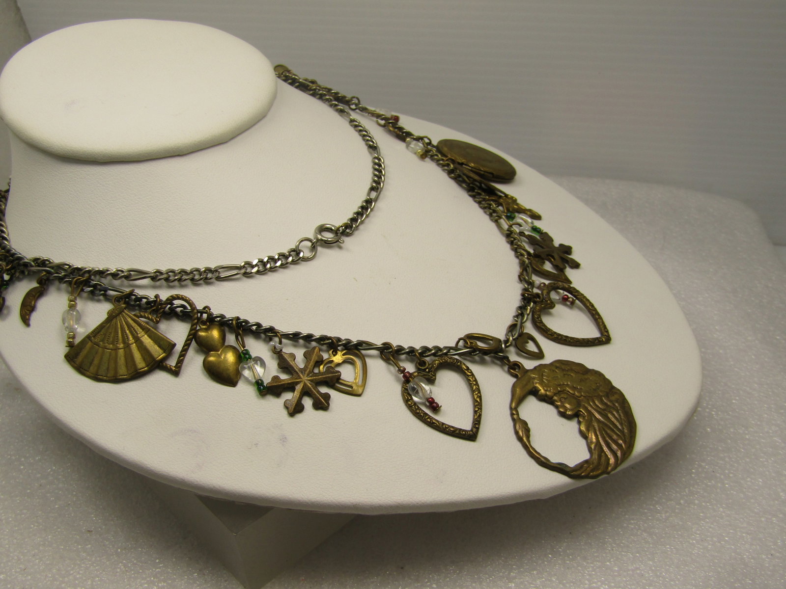 Vintage Brass Charm Necklace, 30" , Over 40 Charms and Dangle Beaded Accents, 1980's-1990's - 4