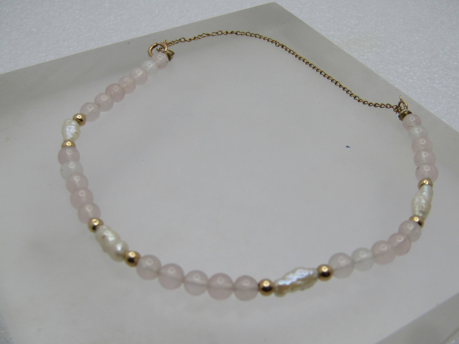 Vintage 14kt Freshwater Pearl Quartz Bracelet, 6.75", 1980's-1990's - 3