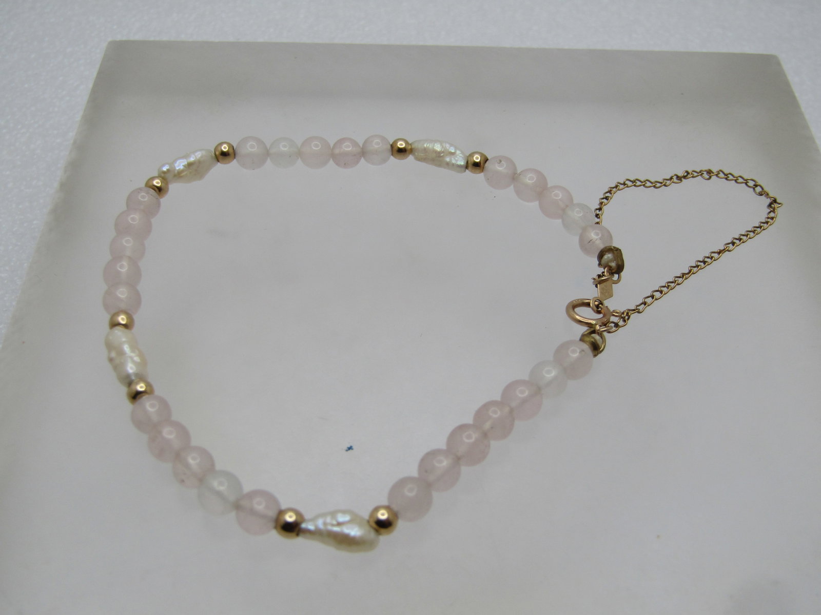 Vintage 14kt Freshwater Pearl Quartz Bracelet, 6.75", 1980's-1990's - 4
