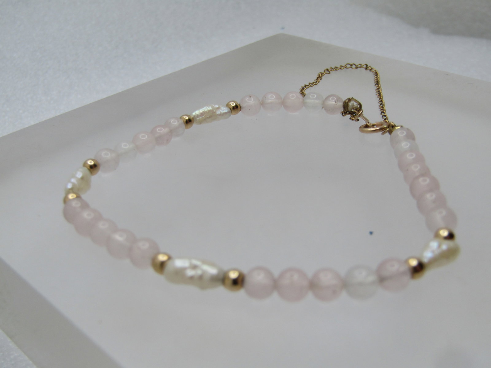 Vintage 14kt Freshwater Pearl Quartz Bracelet, 6.75", 1980's-1990's - 5