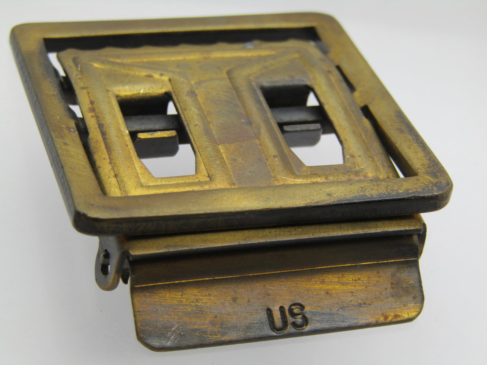 Vintage Military Brass Belt Buckle, Signed AB. 1.25" Belt - 2