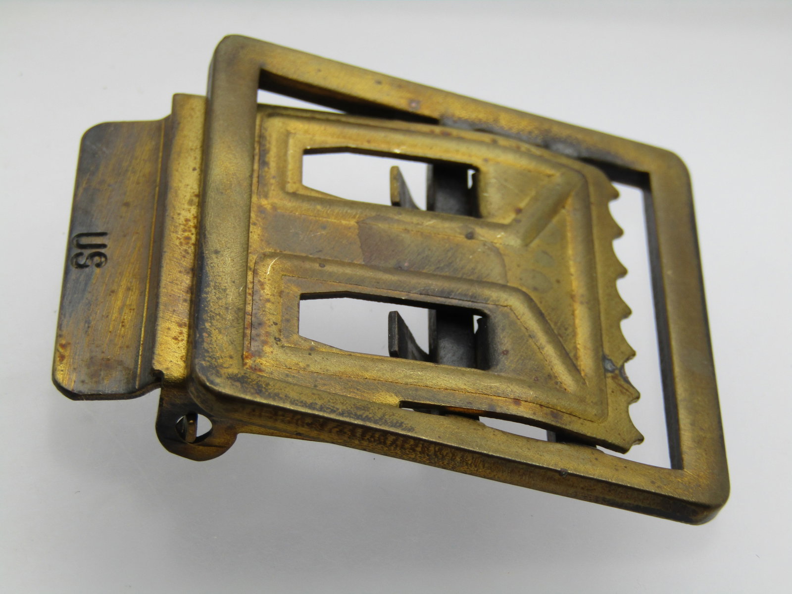 Vintage Military Brass Belt Buckle, Signed AB. 1.25" Belt - 3