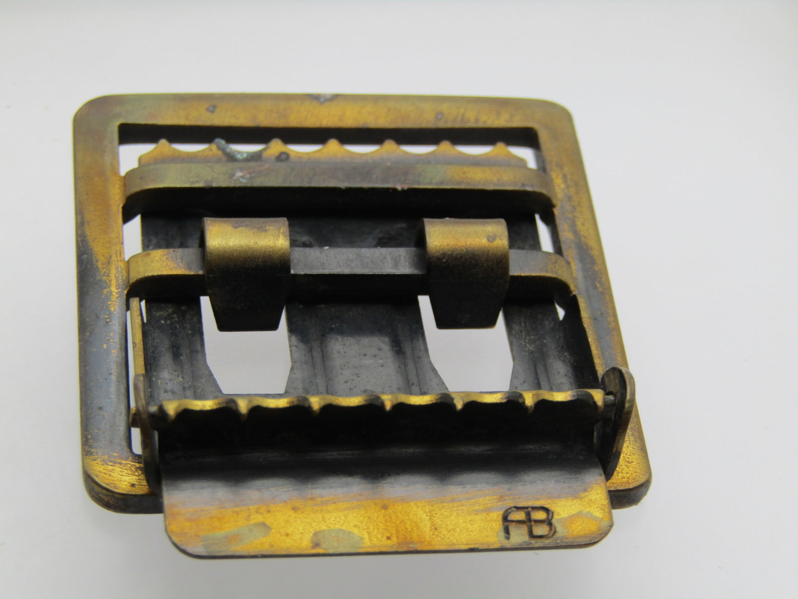 Vintage Military Brass Belt Buckle, Signed AB. 1.25" Belt - 4
