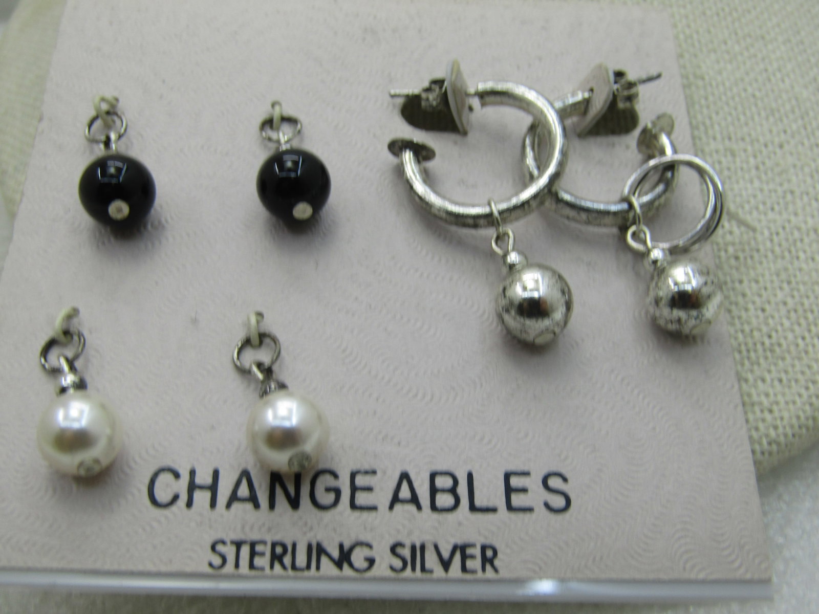 Changeable Sterling Silver Hoop Pierced Earrings, with Beaded Slides, Vintage new on card - 2