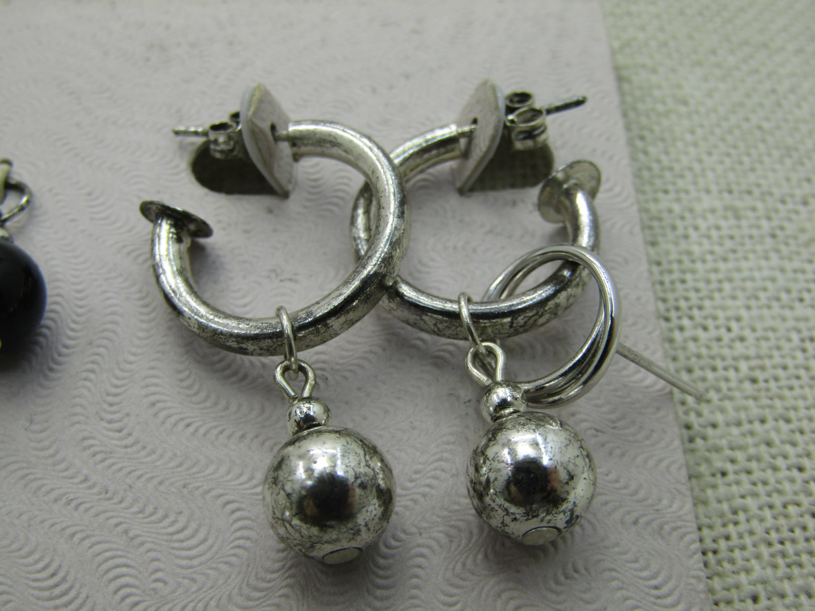 Changeable Sterling Silver Hoop Pierced Earrings, with Beaded Slides, Vintage new on card - 3