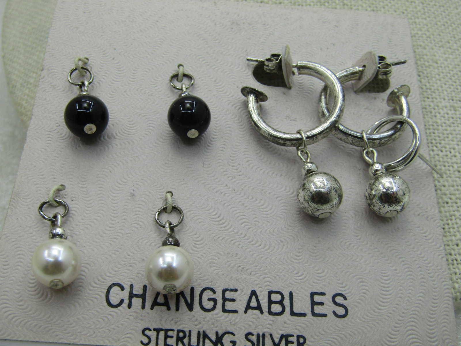Changeable Sterling Silver Hoop Pierced Earrings, with Beaded Slides, Vintage new on card - 4