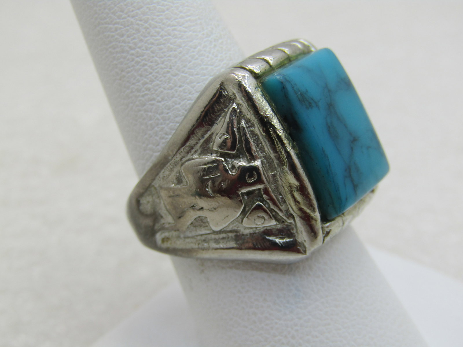 Vintage Southestern Faux Turquoise Ring, Sz 9, Silver Tone (NL) - 2