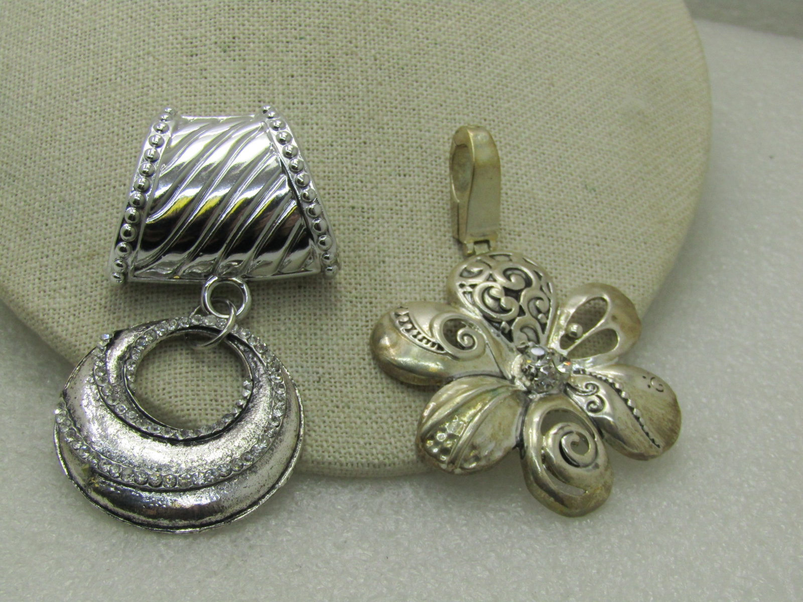 Two Statement Slide Pendants, 1 Floral, 1 Ridged Hoop, Rhinestones (1 of 5)