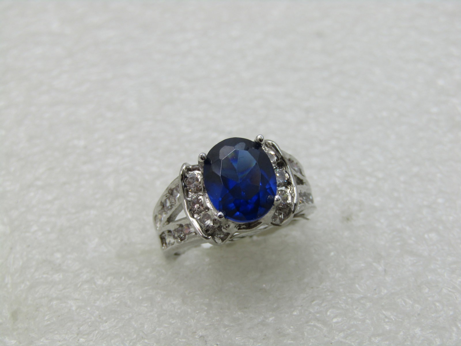 Simulated Blue Sapphire Ring with Clear CZ, Sz. 9.5 - 2