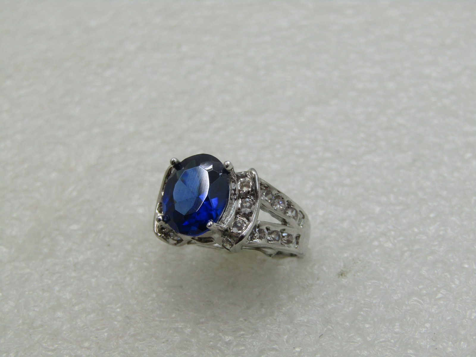 Simulated Blue Sapphire Ring with Clear CZ, Sz. 9.5 - 3