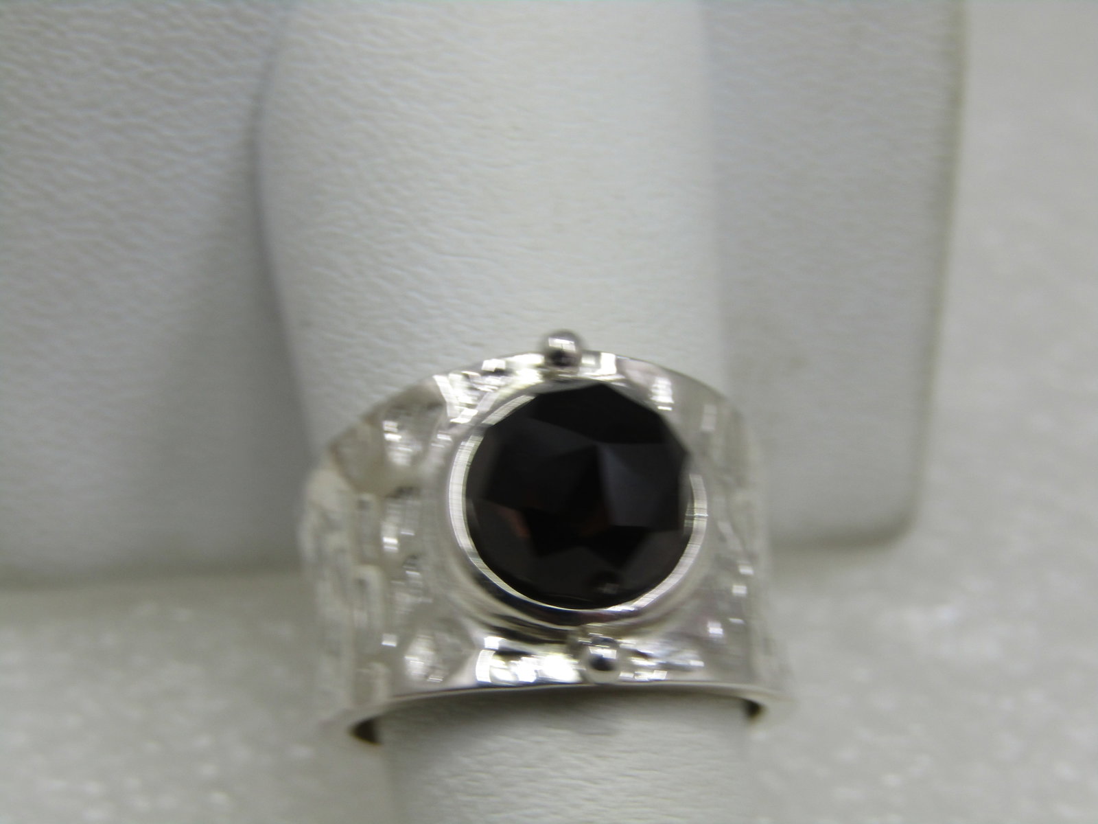 Sterling Smoky Topaz Wide Hammered Band Ring, Sz. 8, - 3