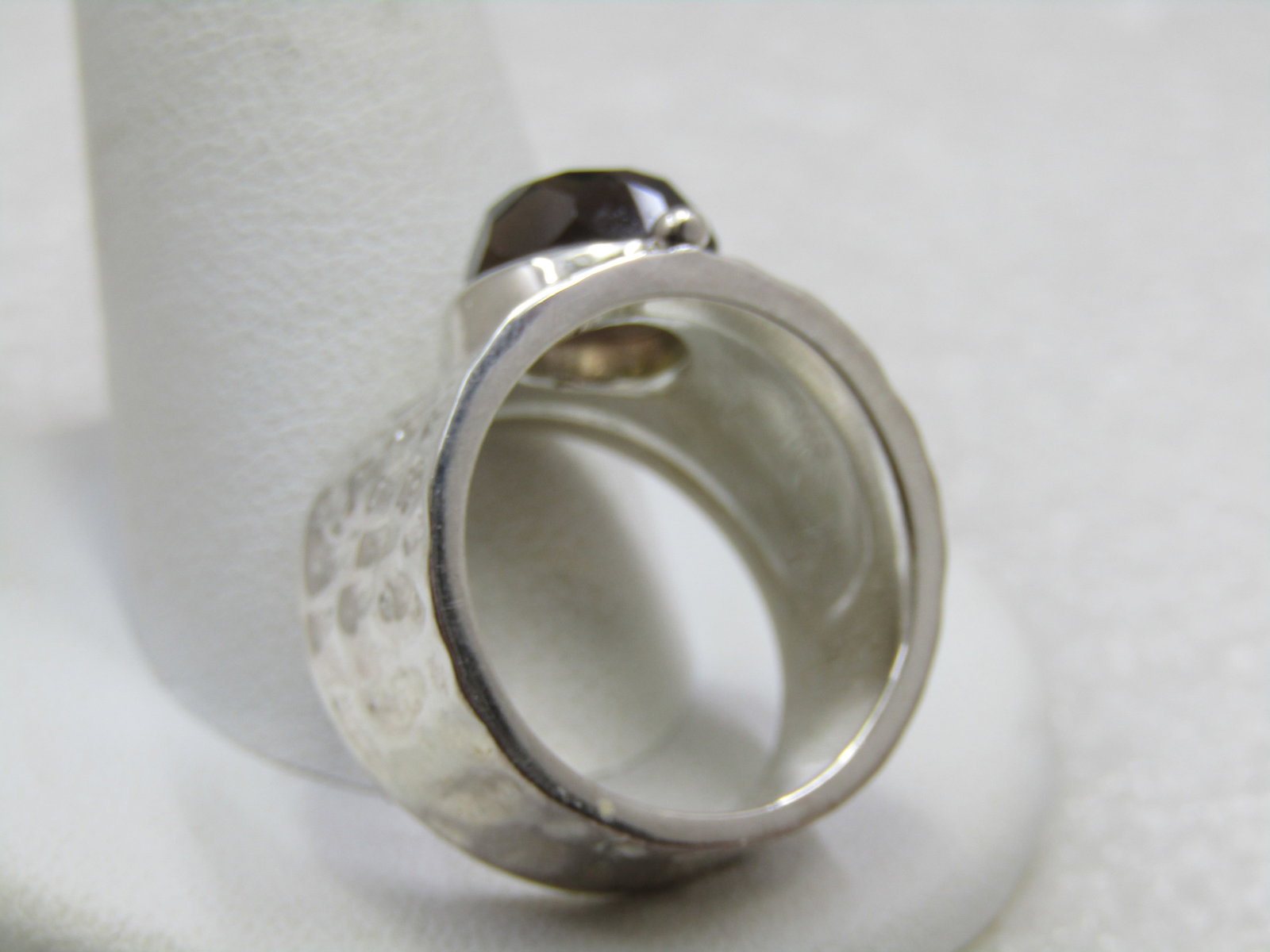 Sterling Smoky Topaz Wide Hammered Band Ring, Sz. 8, - 7