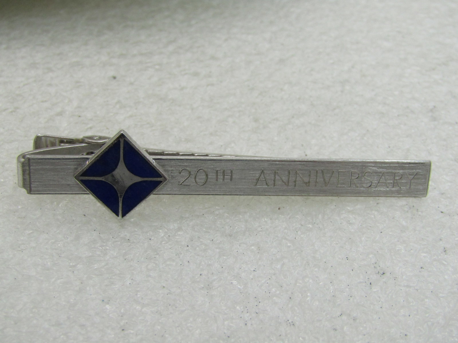 Vintage 20th Anniversary Tie Clasp, 2.5", Anson, Silver Tone, Enameling (1 of 4)
