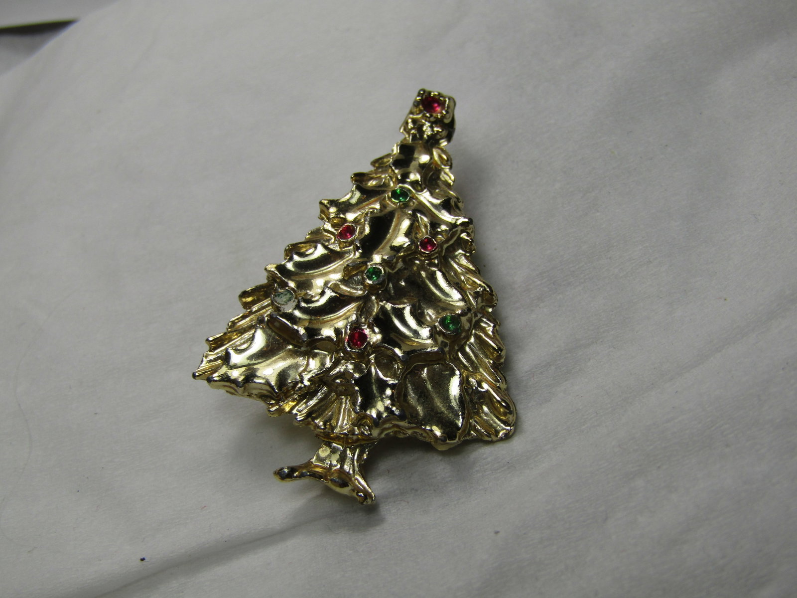 Vintage Rhinestone Christmas Tree Brooch, 1960's-1970's, 1.75" (1 of 5)