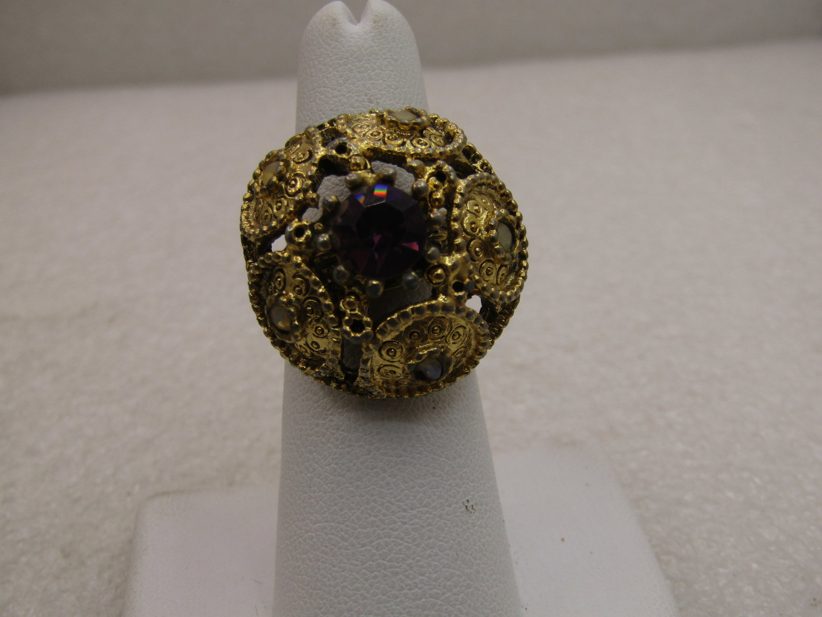 Vintage Victorian Themed Ring, Rhinestone Accents, Adjustable Sz. 7 to 10 (1 of 6)