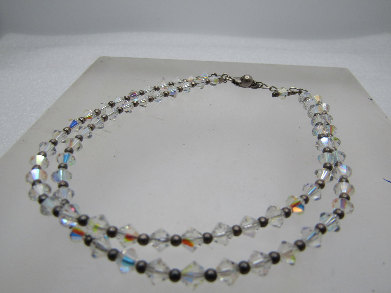 Vintage Sterling AB Crystal Bracelet, Double Strand, 8.5", 1990's - 4