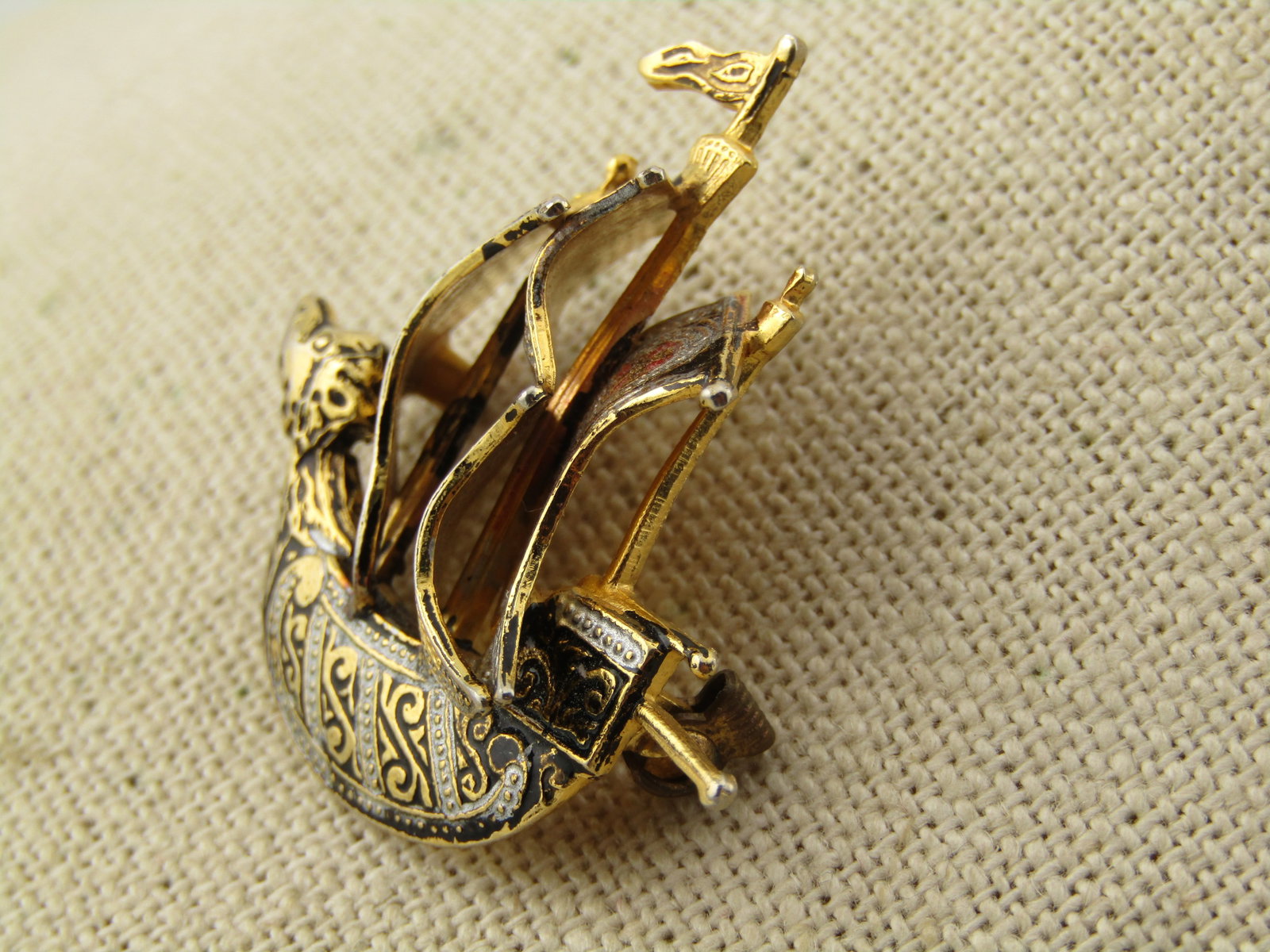 Vintage Damascene Dragon Ship, Spain, 1960's-1970's - 2