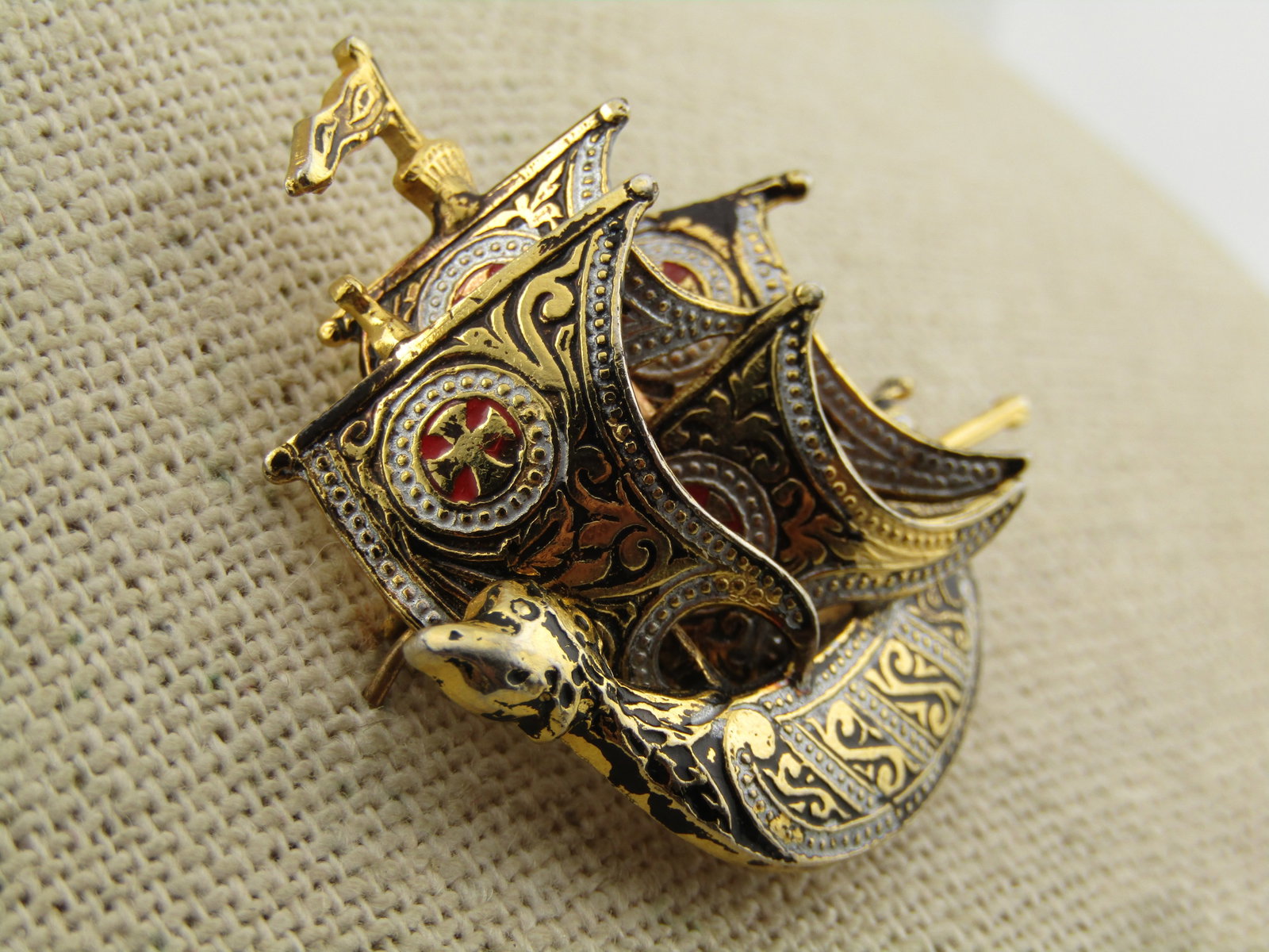 Vintage Damascene Dragon Ship, Spain, 1960's-1970's - 3