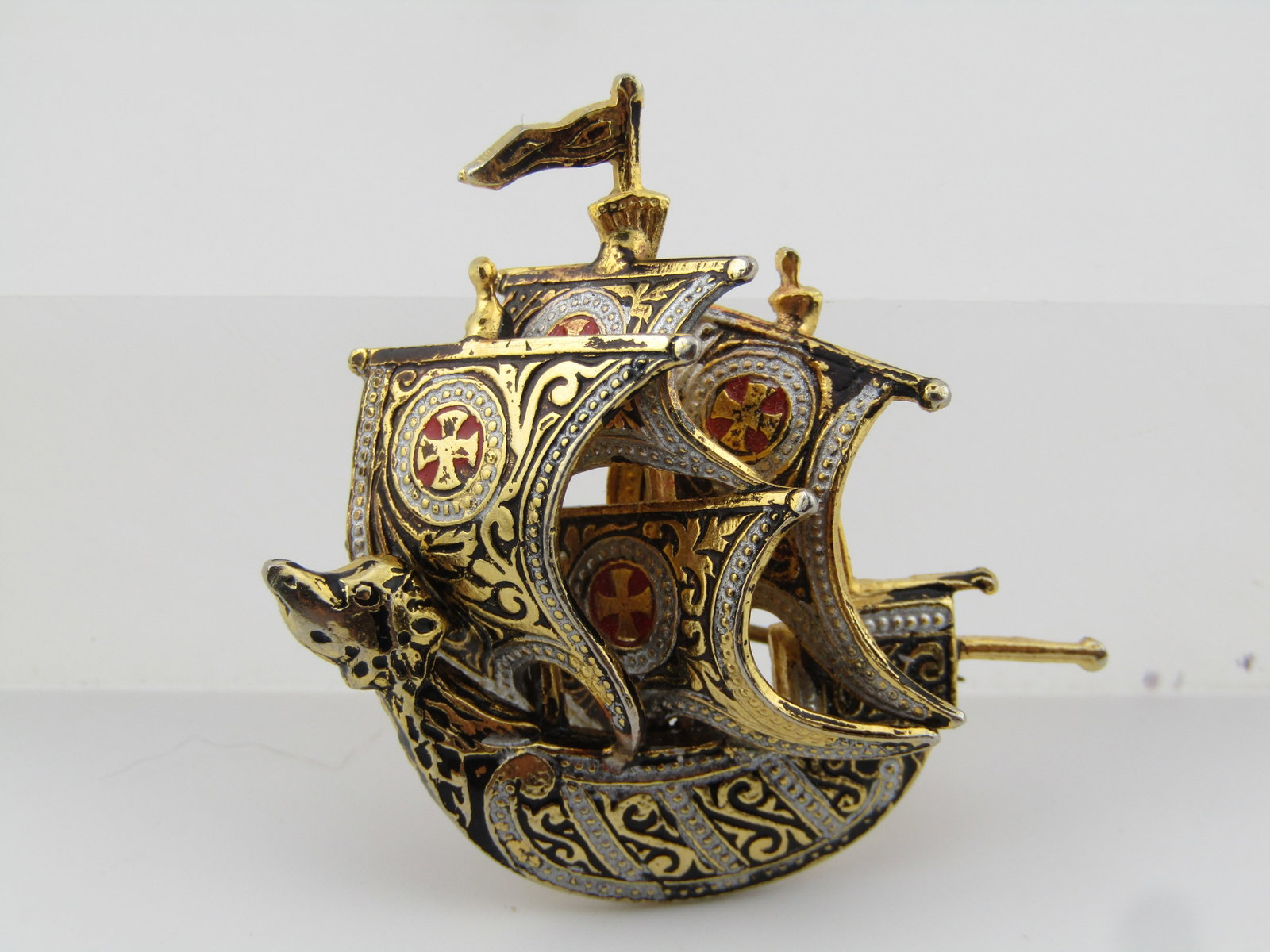 Vintage Damascene Dragon Ship, Spain, 1960's-1970's - 4