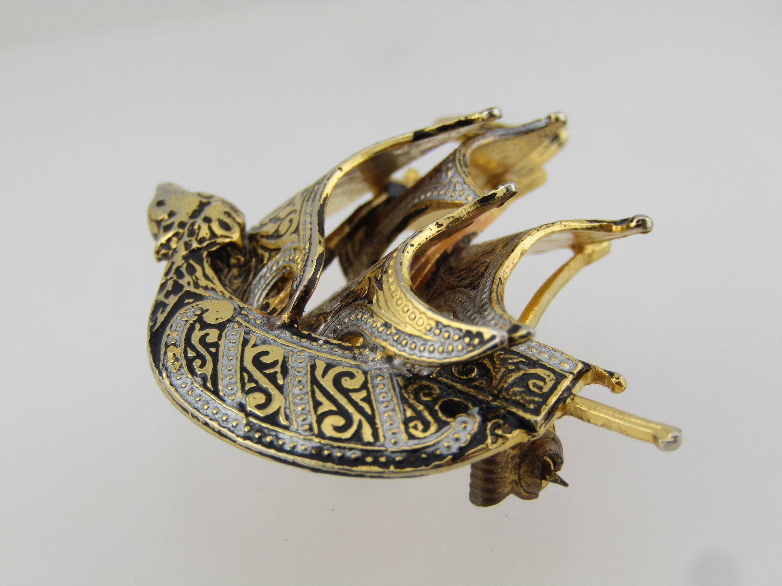 Vintage Damascene Dragon Ship, Spain, 1960's-1970's - 6