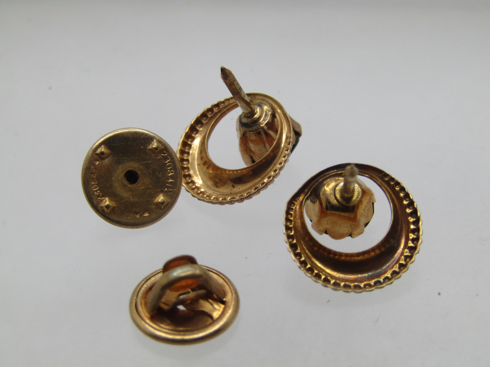 Vintage 10kt GF PairTack Pins/Collar Pins, Green Stone, 1940's - 5