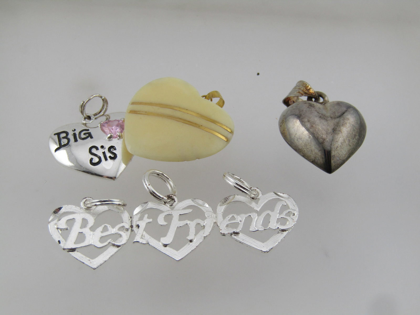 Three Silver Tone Pendants, Best Friends, Heart, Big Sis - 3