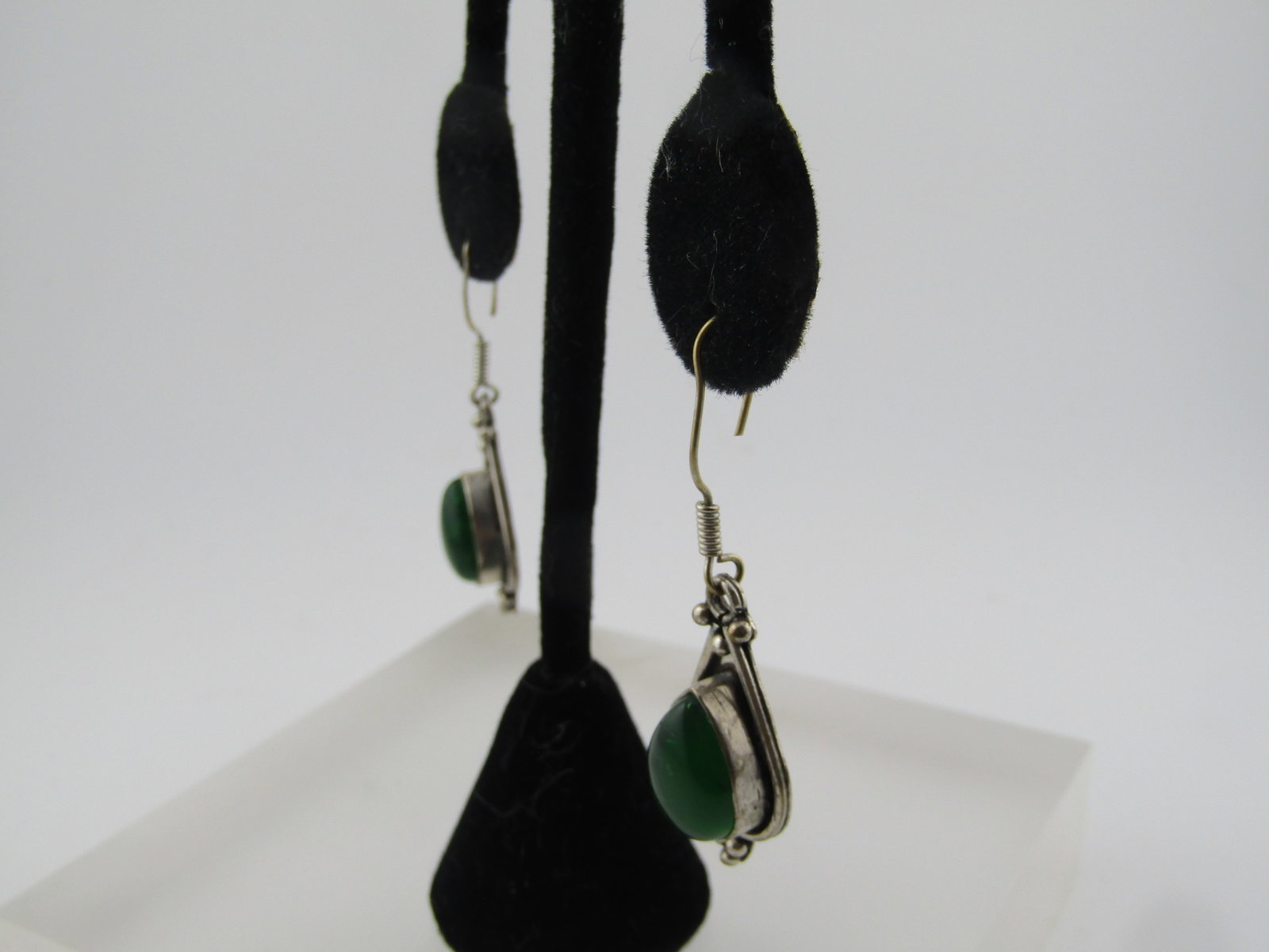 Vintage Green Glass Boho Drop Earrings, Pierced, 1980's-1990's - 2