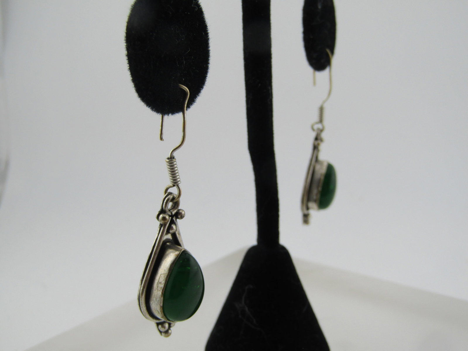 Vintage Green Glass Boho Drop Earrings, Pierced, 1980's-1990's - 3